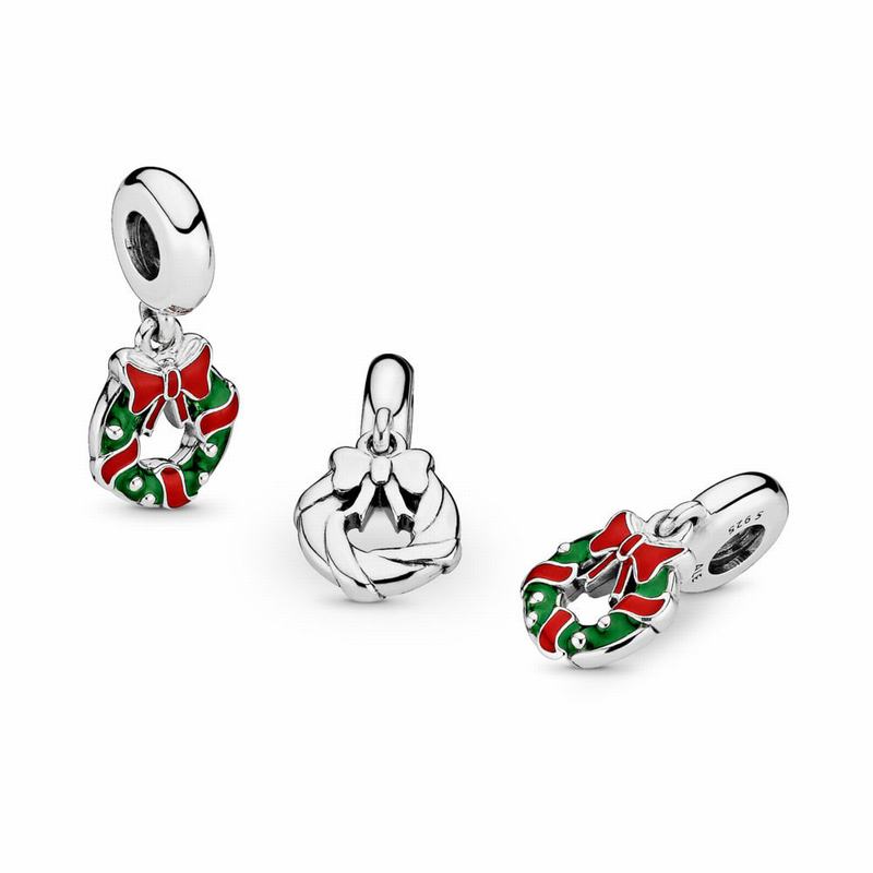 Pandora Holiday Wreath Dangle Charm Europe - Sterling Silver/Enamel/Green - 150726KRP